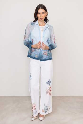 Buy_Ranna Gill_Blue Linen Collared Neck Orelli Button-down Shirt And Inner Set _Online_at_Aza_Fashions