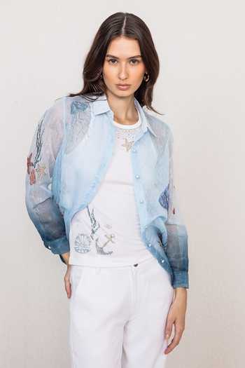Buy_Ranna Gill_Blue Linen Collared Neck Orelli Button-down Shirt And Inner Set _at_Aza_Fashions