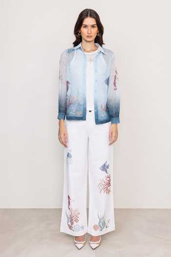 Shop_Ranna Gill_Blue Linen Collared Neck Orelli Button-down Shirt And Inner Set _Online_at_Aza_Fashions