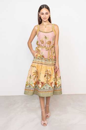 RANNA GILL_Multi Color Linen, Viscose Square Neck Hansel Braided Midi Dress _Online_at_Aza_Fashions