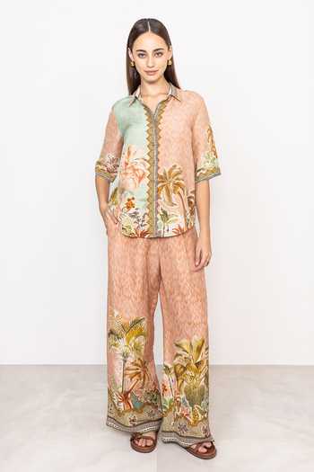 Buy_Ranna Gill_Multi Color Linen, Viscose Collared Neck Elva Printed Button-down Shirt _Online_at_Aza_Fashions