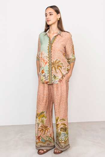 Shop_Ranna Gill_Multi Color Linen, Viscose Collared Neck Elva Printed Button-down Shirt _Online_at_Aza_Fashions