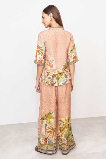 Ranna Gill_Multi Color Linen, Viscose Collared Neck Elva Printed Button-down Shirt _Online_at_Aza_Fashions
