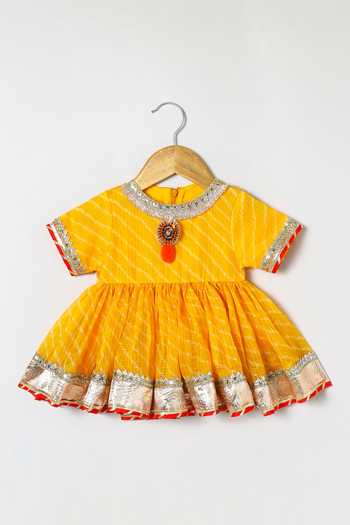 Byb Premium_Yellow Kota Doria Embroidery Embellished Peplum Top And Palazzo Set _Online