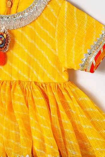 Byb Premium_Yellow Kota Doria Embroidery Embellished Peplum Top And Palazzo Set 