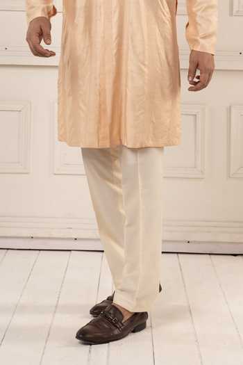 Buy_Poonam Kasera_Peach Silk, Dupion Jamevar Embroidered Long Jacket Set _Online_at_Aza_Fashions