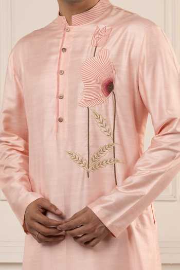 Buy_Poonam Kasera_Pink Silk, Dupion Blush Embroidered Kurta Set 