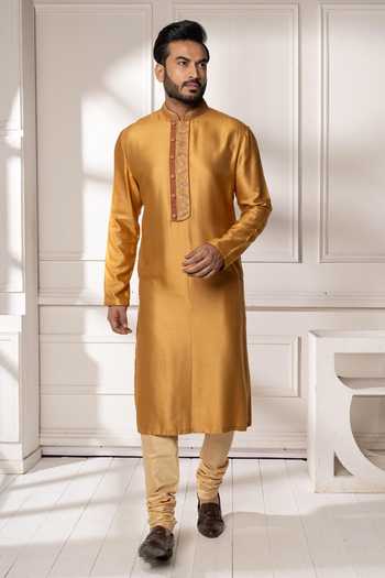 Buy_Poonam Kasera_Yellow Silk, Dupion Kashmiri Embroidered Kurta Set 