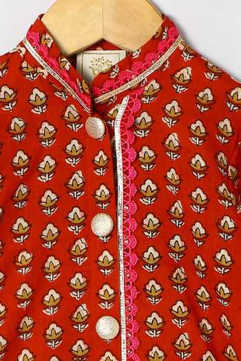 Byb Premium_Maroon Cotton Embroidery, Zari Embellished Kurta And Dhoti Pant Set 