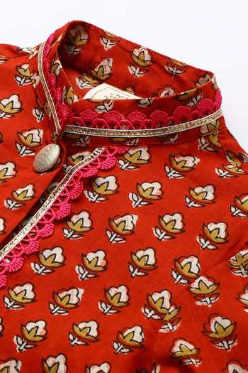 Byb Premium_Maroon Cotton Embroidery, Zari Embellished Kurta And Dhoti Pant Set 