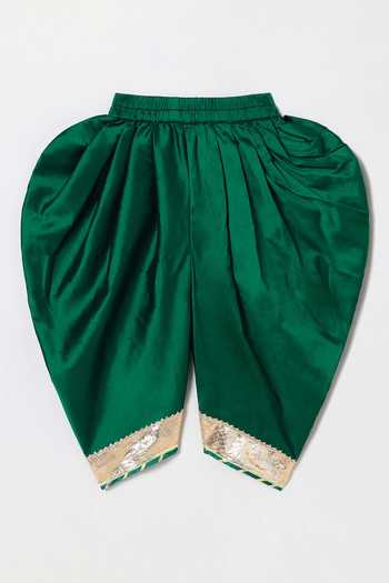 Shop_Byb Premium_Fuchsia Kota Doria Pom-poms, Fuschia Embellished Peplum Top And Dhoti Pant Set 