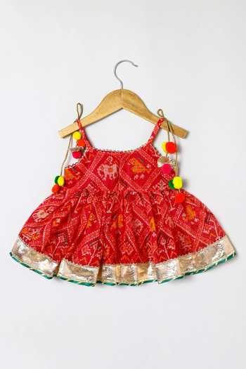 Buy_Byb Premium_Fuchsia Kota Doria Pom-poms, Fuschia Embellished Peplum Top And Dhoti Pant Set _Online
