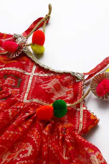 Byb Premium_Fuchsia Kota Doria Pom-poms, Fuschia Embellished Peplum Top And Dhoti Pant Set 
