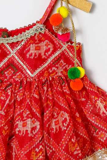 Byb Premium_Fuchsia Kota Doria Pom-poms, Fuschia Embellished Peplum Top And Dhoti Pant Set 
