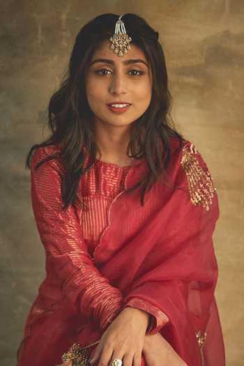 Buy_Pink City by Sarika_Red Organza, Chanderi Round Neck, Yes Peacock Embroidered Kurta Set 
