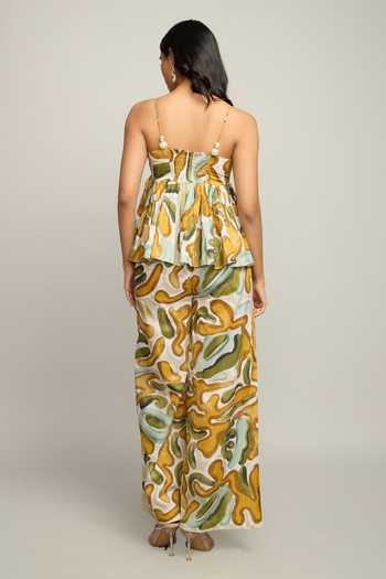 Shop_Poppi_Yellow Cotton Scoop Neck Printed Top And Pant Set _at_Aza_Fashions