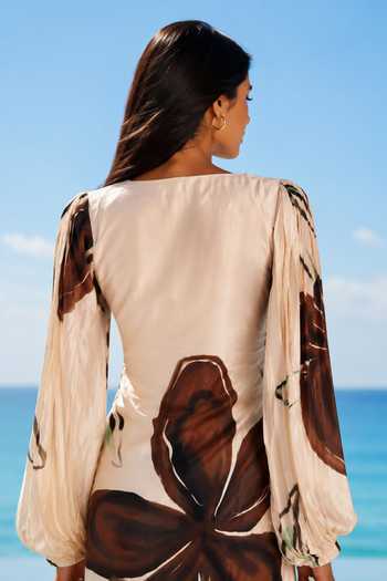 Buy_Poppi_Ivory Silk, Bemberg V-neck Floral Print Maxi Dress _Online_at_Aza_Fashions
