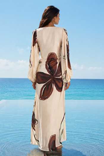 Shop_Poppi_Ivory Silk, Bemberg V-neck Floral Print Maxi Dress _at_Aza_Fashions