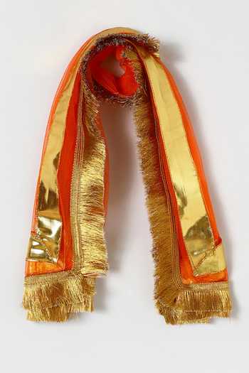 Byb Premium_Yellow Kota Doria Sequins, Embroidery, Embellished Top And Orange Skirt Set _Online