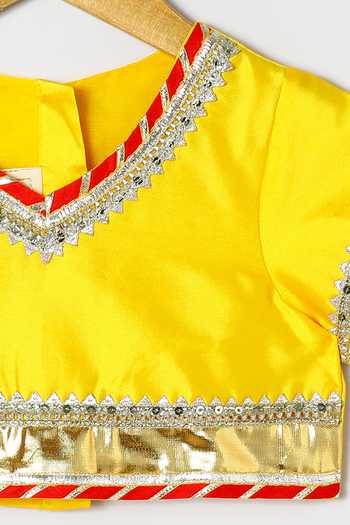 Buy_Byb Premium_Yellow Kota Doria Sequins, Embroidery, Embellished Top And Orange Skirt Set _Online