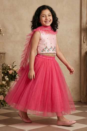 Byb Premium_Pink Silk, Tulle Beads, Stones, Tassels Embroidered Choli And Lehenga Set _Online_at_Aza_Fashions