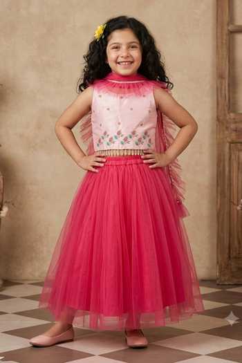 Buy_Byb Premium_Pink Silk, Tulle Beads, Stones, Tassels Embroidered Choli And Lehenga Set _Online_at_Aza_Fashions