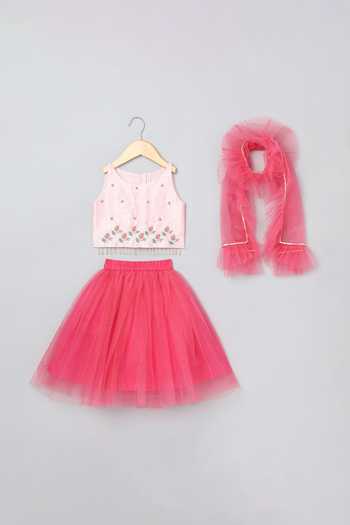 Shop_Byb Premium_Pink Silk, Tulle Beads, Stones, Tassels Embroidered Choli And Lehenga Set _Online_at_Aza_Fashions
