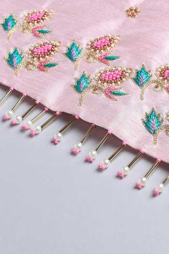 Buy_Byb Premium_Pink Silk, Tulle Beads, Stones, Tassels Embroidered Choli And Lehenga Set 