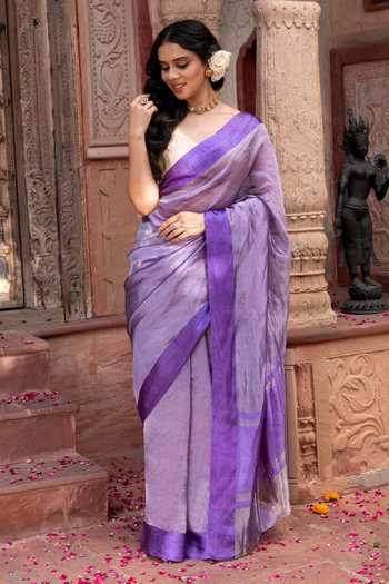 Buy_Zal From Benaras_Purple Silk, Tissue Banarasi Handloom Saree With Unstitched Blouse Fabric _Online_at_Aza_Fashions