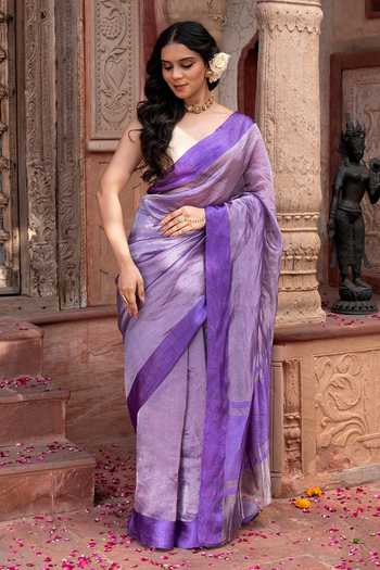 Buy_Zal From Benaras_Purple Silk, Tissue Banarasi Handloom Saree With Unstitched Blouse Fabric _at_Aza_Fashions