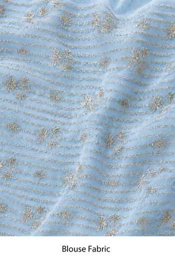 Zal From Benaras_Sky Blue Georgette Gota Border Saree With Unstitched Blouse Fabric _at_Aza_Fashions