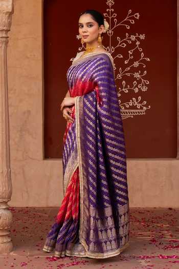 Buy_Zal From Benaras_Multicolor Silk Handloom Saree With Unstitched Blouse Fabric _Online_at_Aza_Fashions