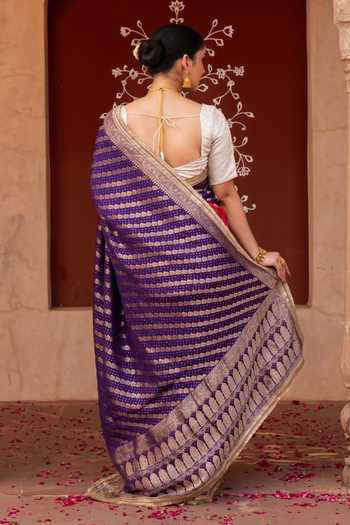 Shop_Zal From Benaras_Multicolor Silk Handloom Saree With Unstitched Blouse Fabric _at_Aza_Fashions