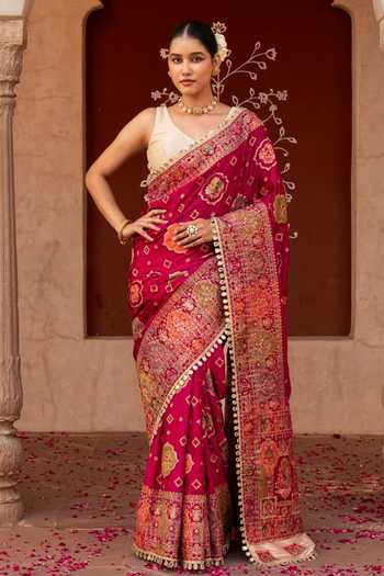 Buy_Zal From Benaras_Magenta Silk Handloom Saree With Unstitched Blouse Fabric _at_Aza_Fashions
