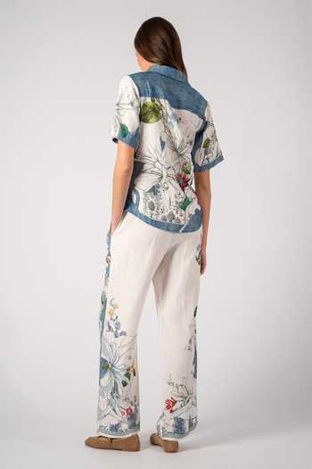 RANNA GILL_Multi Color Linen, Viscose Collared Adina Yoke Camellia Print Shirt And Pant Set _Online_at_Aza_Fashions