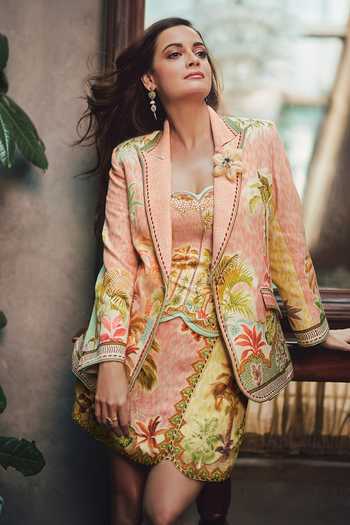 Buy_RANNA GILL_Multi Color Linen, Viscose Dia Mirza Elin Overlap Skorts _at_Aza_Fashions