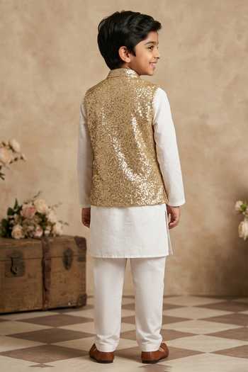 Shop_Byb Premium_Gold Cotton, Polyester Sequins Work Bundi _at_Aza_Fashions