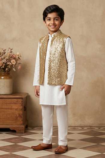 Buy_Byb Premium_Gold Cotton, Polyester Sequins Work Bundi _Online_at_Aza_Fashions
