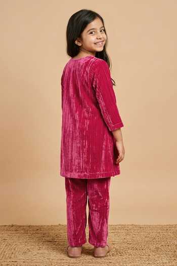 Shop_Byb Premium_Pink Velvet Fuchsia Pleated A-line Dress _at_Aza_Fashions