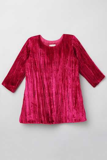 Shop_Byb Premium_Pink Velvet Fuchsia Pleated A-line Dress _Online_at_Aza_Fashions