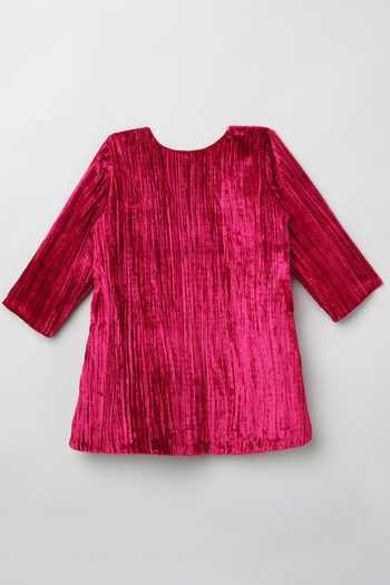 Byb Premium_Pink Velvet Fuchsia Pleated A-line Dress _at_Aza_Fashions