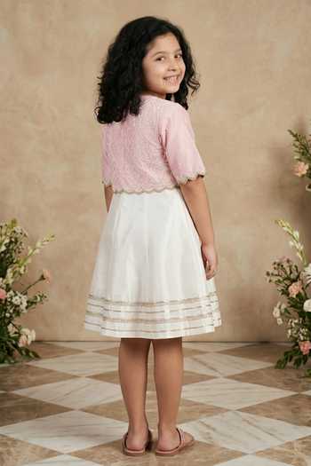 Shop_Byb Premium_Pink Silk, Organza Pearls Embroidered Dress With Jacket _at_Aza_Fashions