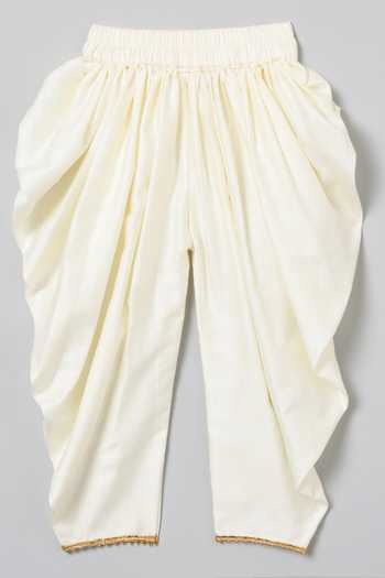 Byb Premium_Yellow Kota Doria, Cotton Patti, Leheriya Print Top And Dhoti Pant Set _at_Aza_Fashions