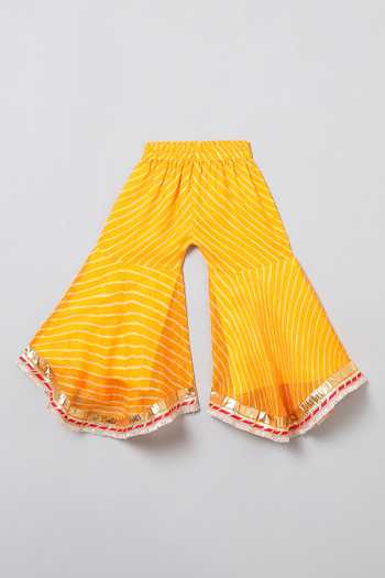 Buy_Byb Premium_Yellow Kota Doria Patti, Pom-poms Leheriya Print Top And Sharara Set 