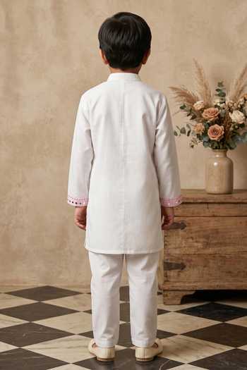Shop_Byb Premium_White Chanderi Embroidery, Sequins Kurta Pyjama Set _at_Aza_Fashions