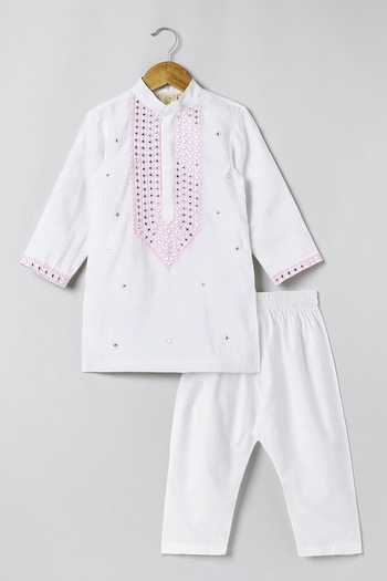 Buy_Byb Premium_White Chanderi Embroidery, Sequins Kurta Pyjama Set _Online_at_Aza_Fashions