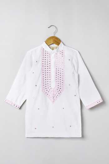 Byb Premium_White Chanderi Embroidery, Sequins Kurta Pyjama Set _at_Aza_Fashions