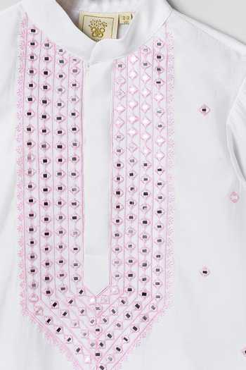 Byb Premium_White Chanderi Embroidery, Sequins Kurta Pyjama Set 