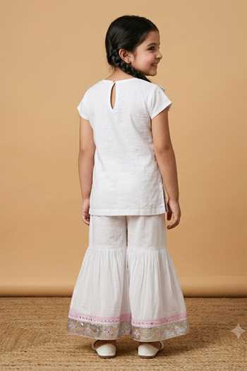 Shop_Byb Premium_White Chanderi Embroidery, Zari Top And Sharara Set _at_Aza_Fashions