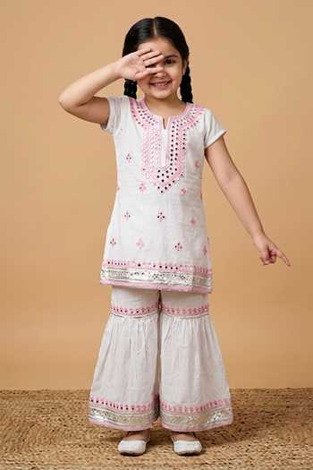 Byb Premium_White Chanderi Embroidery, Zari Top And Sharara Set _Online_at_Aza_Fashions